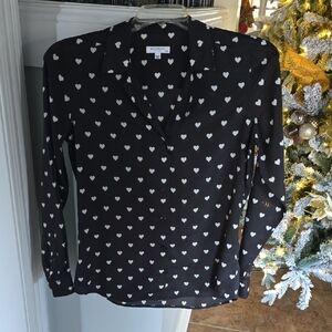Equipment Black Heart Print Button Down Shirt sz med